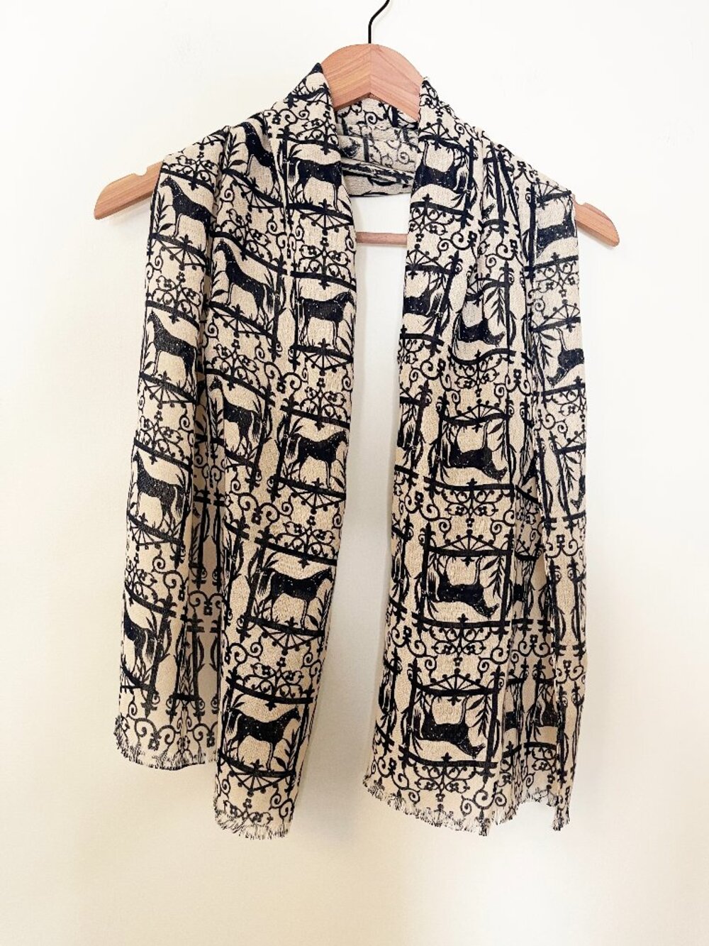 Black Cream Horse Equestrian Scarf Whimsigoth Gothic Cottagecore
